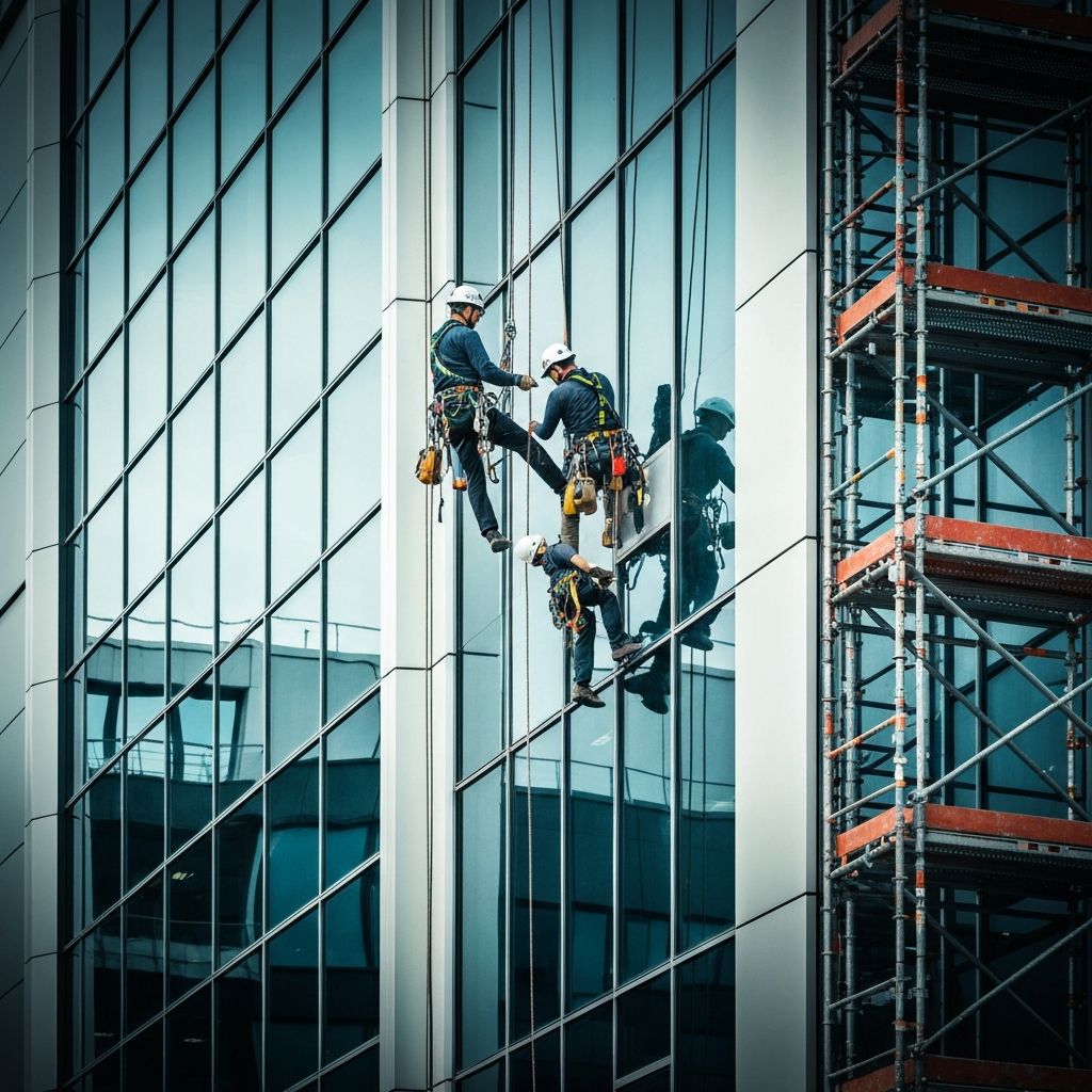 Rope access technicians at work